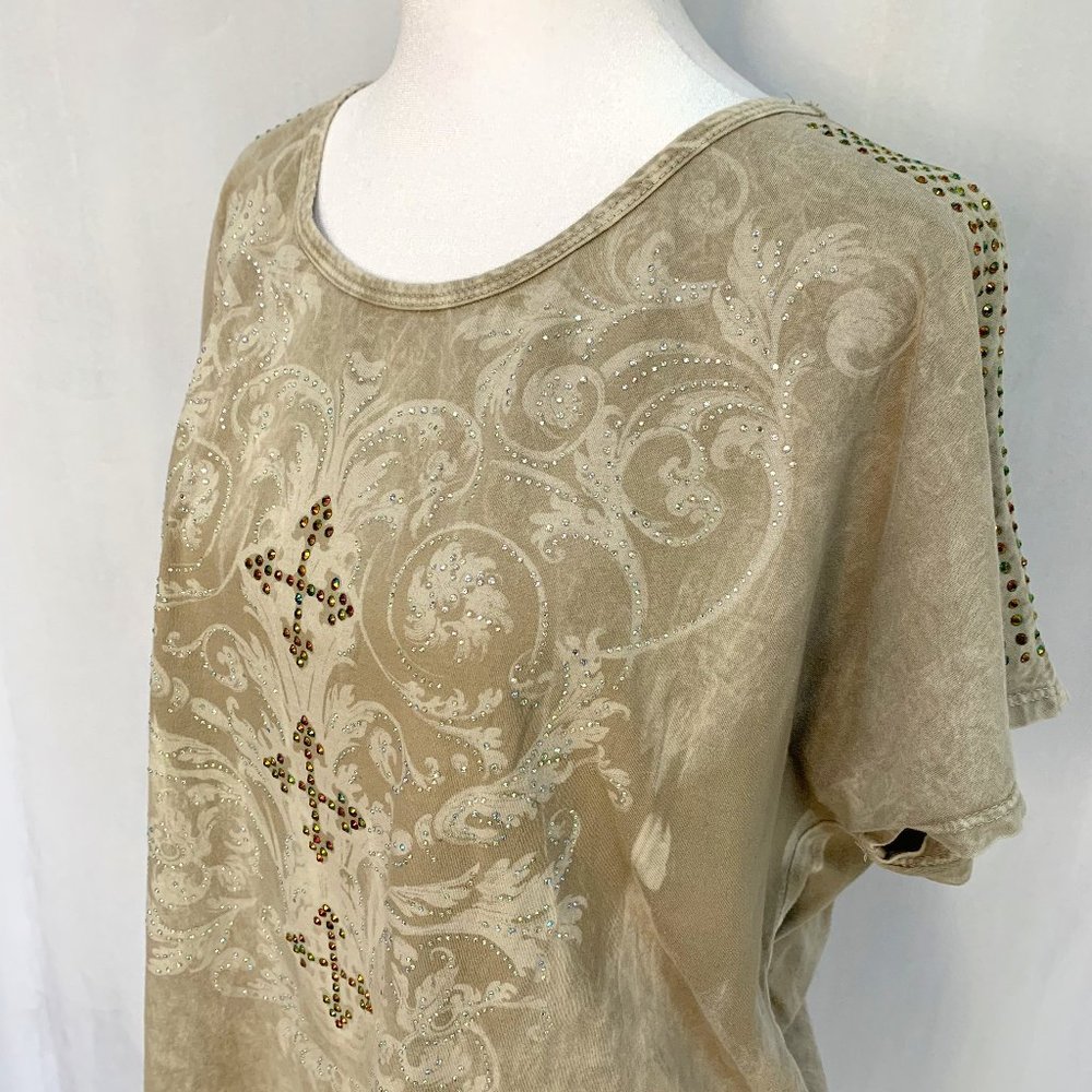 VOCAL Embellished Rhinestone Tie Dye Cotton Top Oversized